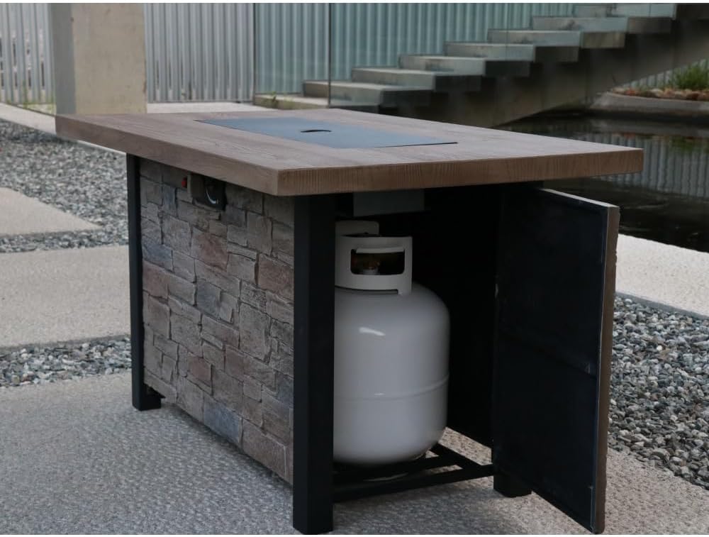 44 Inch Outdoor Propane Fire Pit Table with 50000 BTU Heat Output for Patio Garden Backyard - Cultured Stone Effect Finish