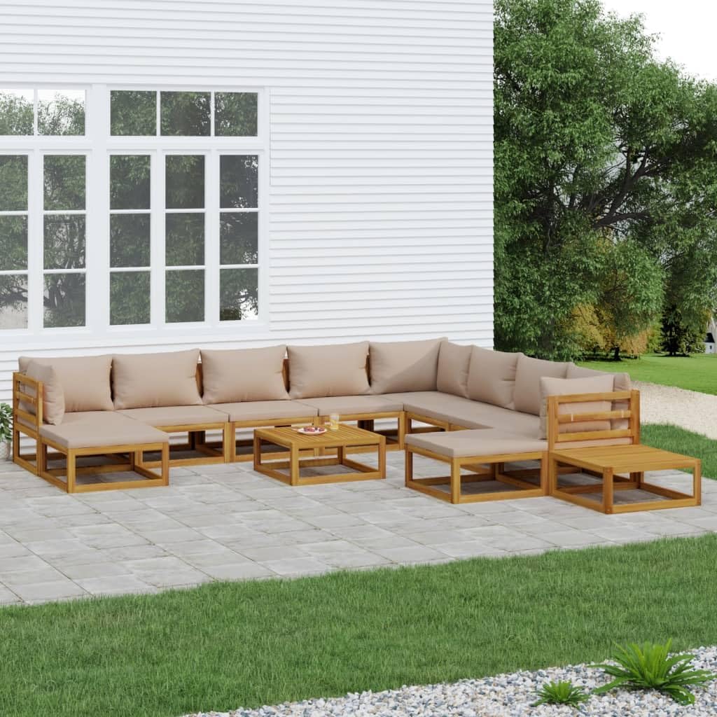 12 Piece Patio Lounge Set with Taupe Cushions Solid Wood,Premium Acacia Wood Patio Lounge Set for Enhanced Outdoor Comfort and Style Patio Furniture Sets, Outdoor Furniture Sets