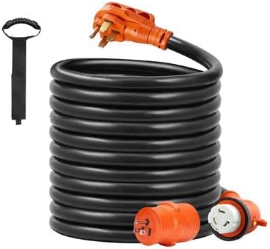Happybuy 30 Ft RV Power Cord, 50A, NEMA 14-50P to NEMA SS2-50R, STW 6/3 + 8/1, LED Grip Handle, 15A Adapter, ETL Certified for RVs & Generators