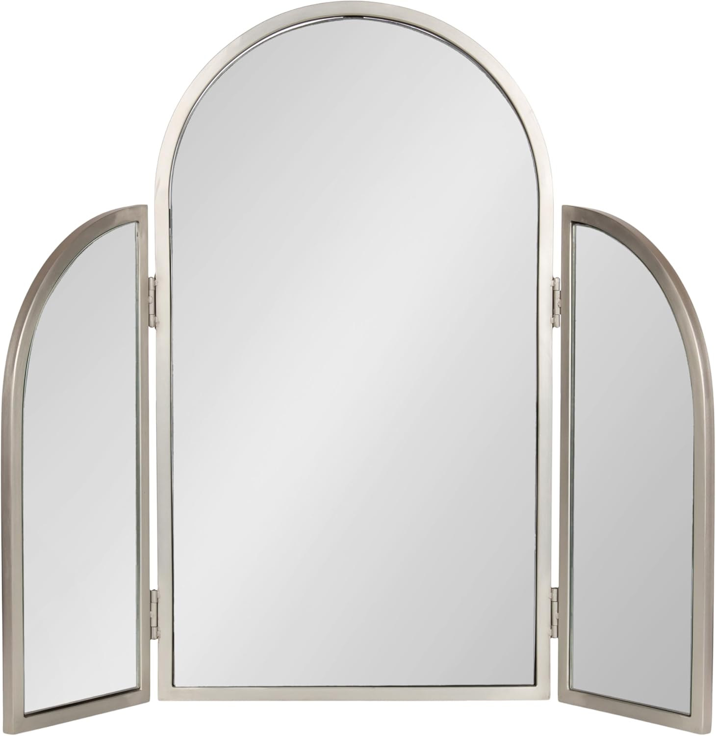 Kate and Laurel Amoli Modern Arched Tri-Fold Mirror, 28 x 28, Silver, Decorative Three-Piece Folding Arch Mirror for Tabletop Makeup Station or Bathroom Vanity Setup
