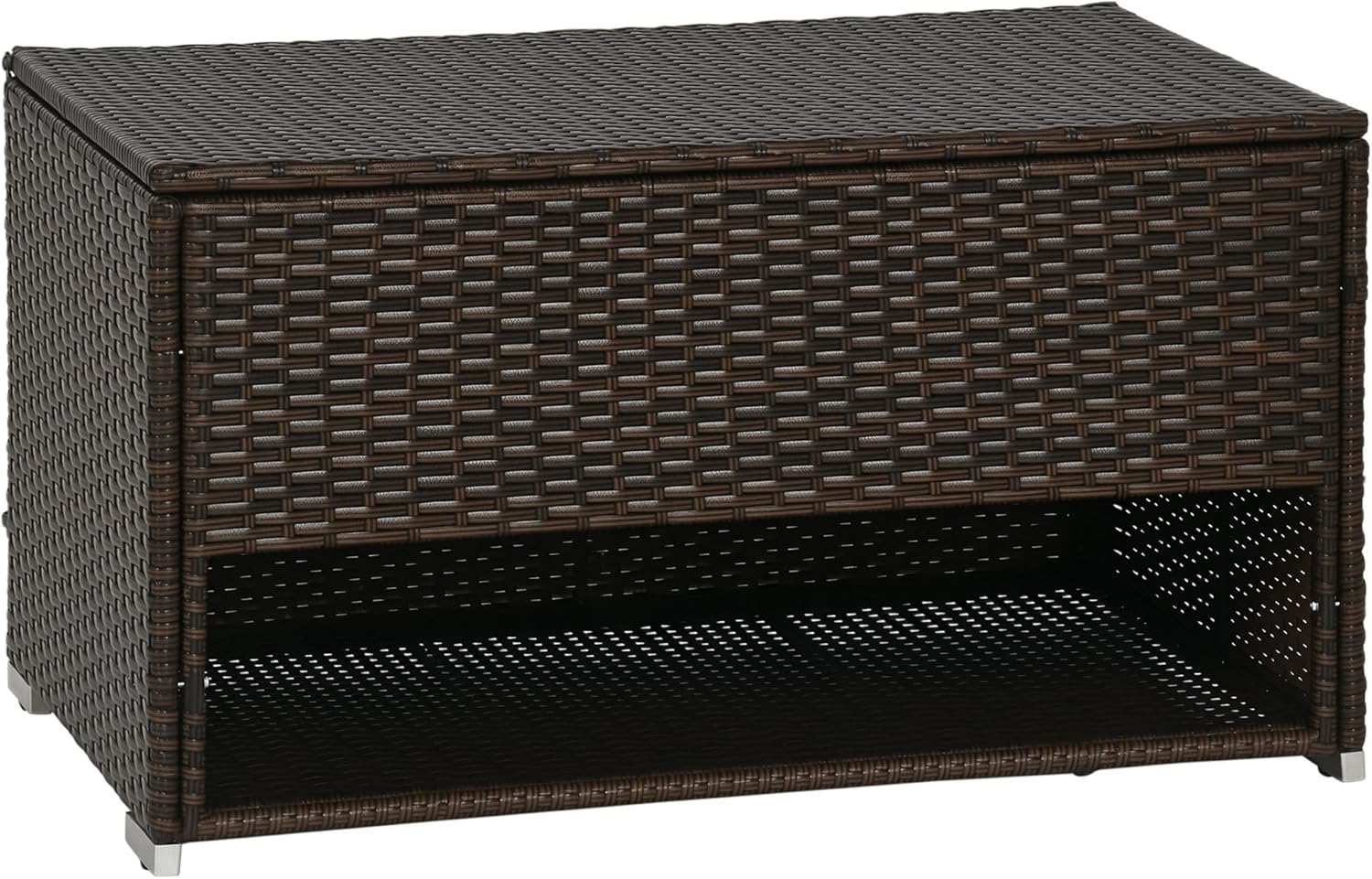 Outsunny Outdoor Deck Box and Shoe Storage, PE Rattan Wicker Towel Rack with Liner for Indoor, Outdoor, Patio Furniture Cushions, Pool, Garden Tools, Brown