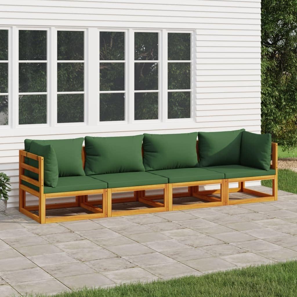 4 Piece Patio Lounge Set with Green Cushions Solid Wood,Acacia Wood Patio Lounge Set with Comfortable Cushions for Outdoor Spaces Patio Furniture Sets, Outdoor Furniture Sets