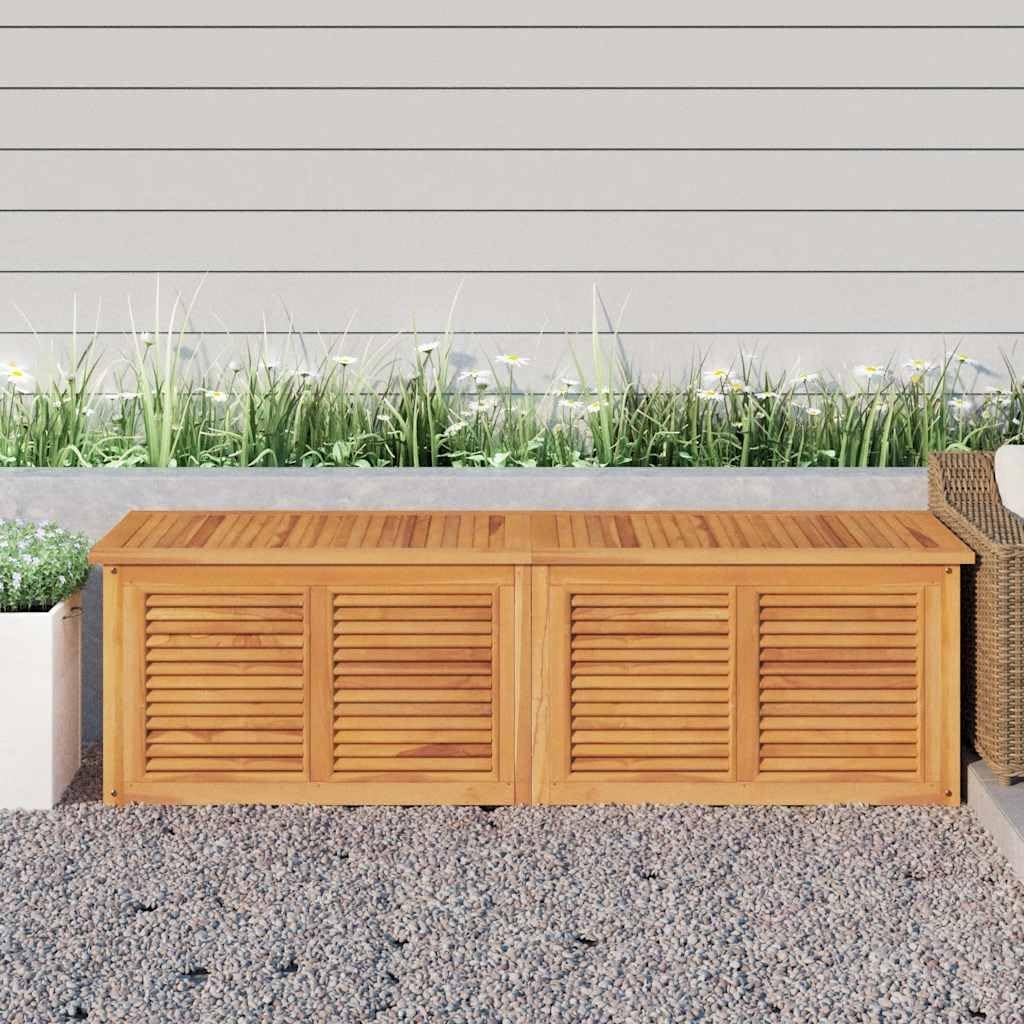 Large Outdoor Storage Box with PE Bag 68.9x19.7x21.7 Inch Solid Teak Wood, Rustic Louvered Design Weatherproof Patio Deck Box for Cushions Garden Tools Indoor Furniture Organization