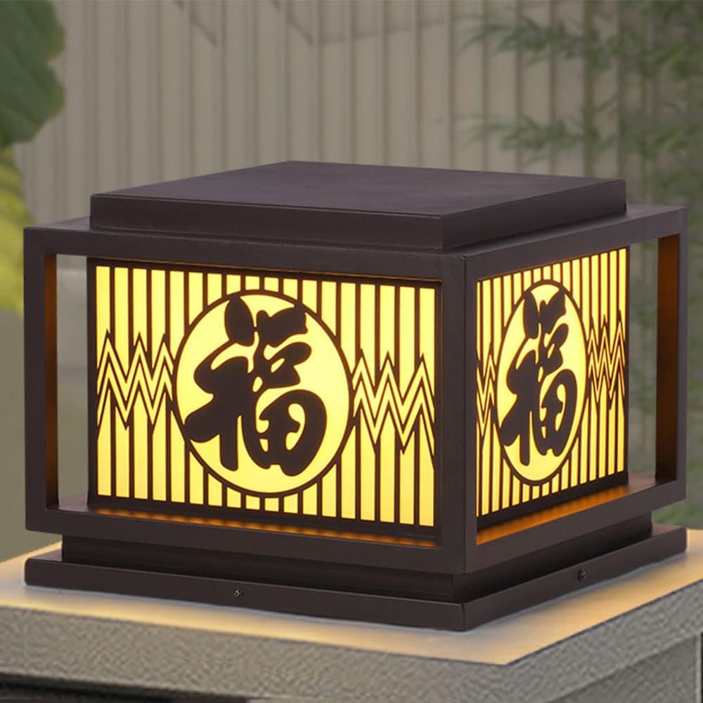 Outdoor Industrial Pillar Light European Style Lamp Shade Retro Square Galvanized Sheet E27 Post Cap Lamp IP54 Waterproof Modern Garden Lighting for Landscape Deck Fence Pillar Lamp (Size