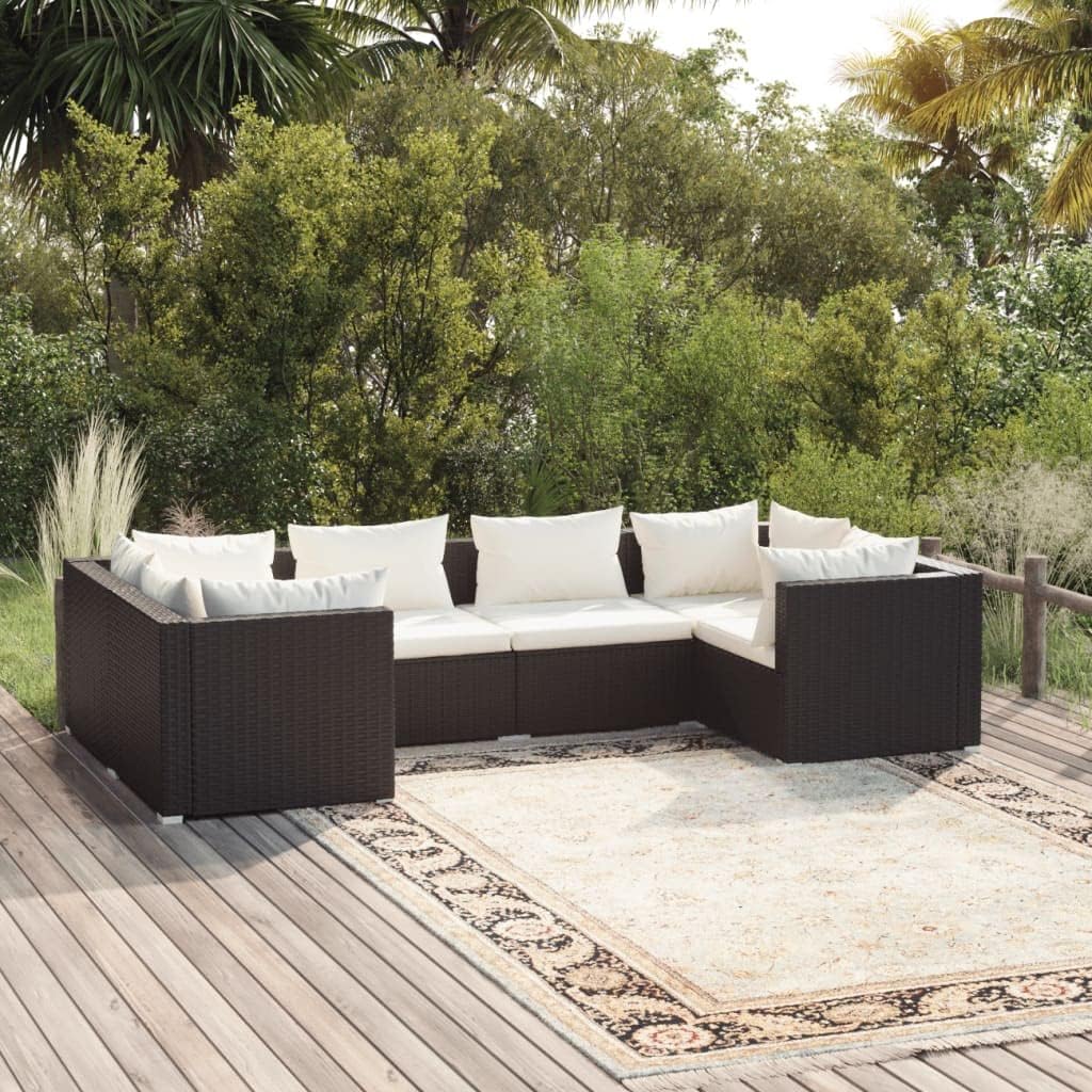 Furniture Sets 6 Piece Patio Lounge Set with Cushions Poly Rattan Black,Enhance Your Outdoor Oasis: Versatile Modular Patio Lounge Set with Padded Cushions Garden Conversation Sets