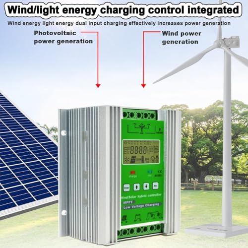 Hybrid Wind Solar Charge Controller with LCD Display, 12V/24V/48V MPPT, Off-Grid, 500W Wind + 500W Solar, Efficient Dump Load Management, Ideal for Renewable Energy Systems