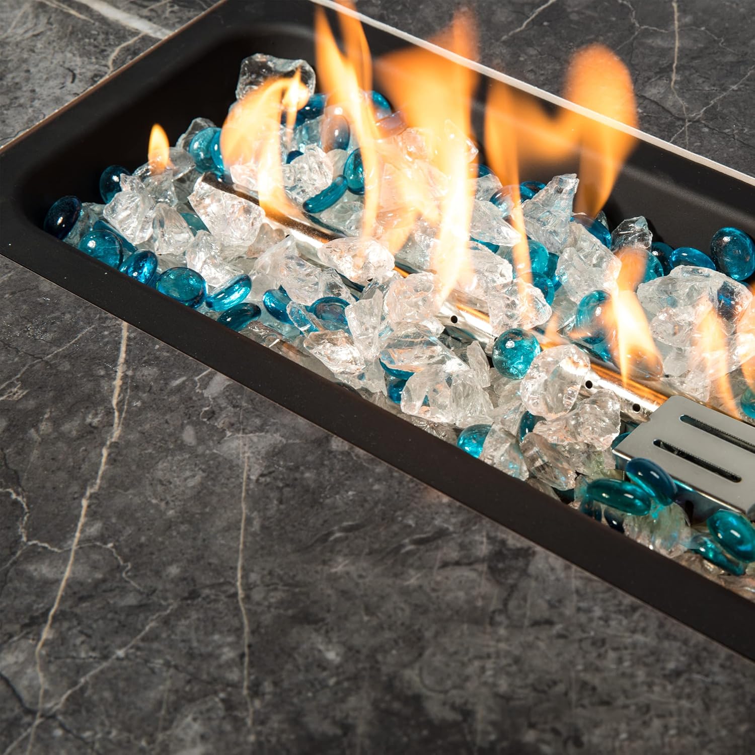 Outdoor Fire Table Propane Fire Pit Rattan Gas fire Table, Gas fire Table with Tile Tabletop