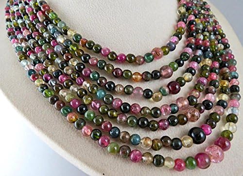 5 Line Natural MULTI TOURMALINE Rondelle BEADS Necklace 22 INCHES 8MM TO 4MM