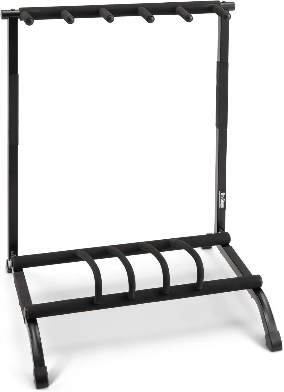 On-Stage GS7561 Five-Space Foldable Multi-Guitar Rack (Storage and Display for 5 Acoustic, Electric, and Bass Guitars, Multiple-Instrument Stand, Padded, Folding, Portable, Rubber Feet, Black)