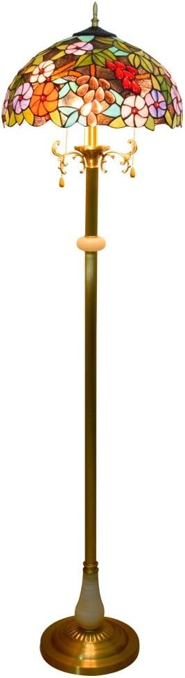 16-Inch Tiffany-Style European High-Grade Grape Flower Floor Lamp Pure Copper Vertical Readlamp for Study Bedroom Room Decoration