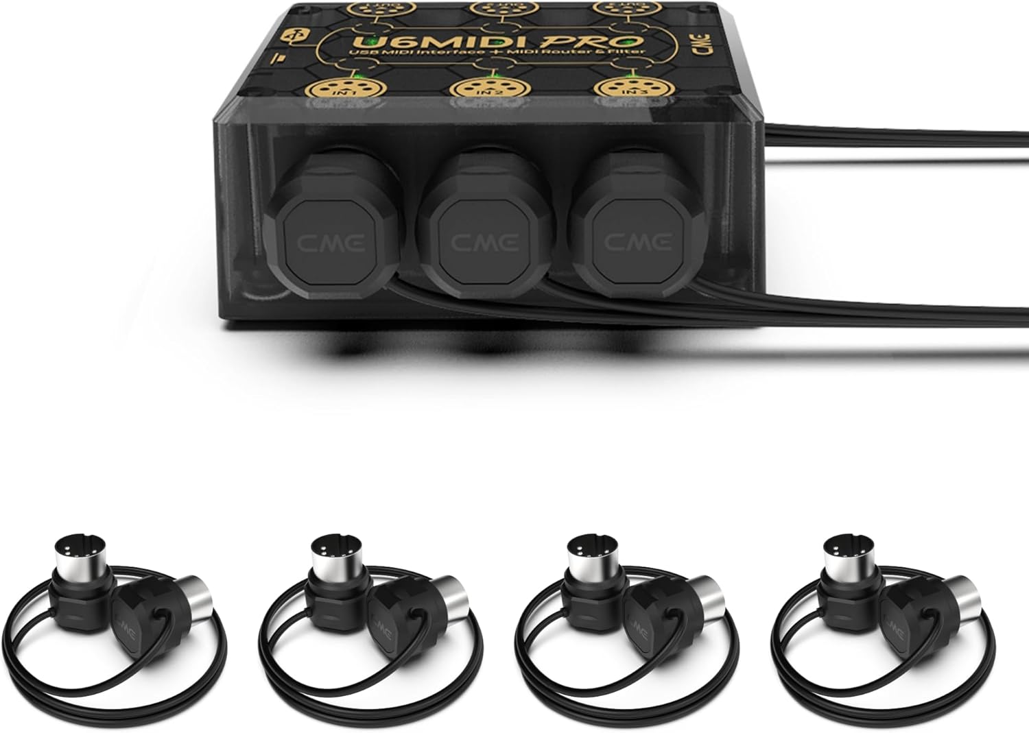 CME U6MIDI Pro + 4-Pack 2-FT MIDI Cables - MIDI Interface with Router, Mapper and Filter + 4-Pack 5-pin DIN Low-Profile MIDI cables