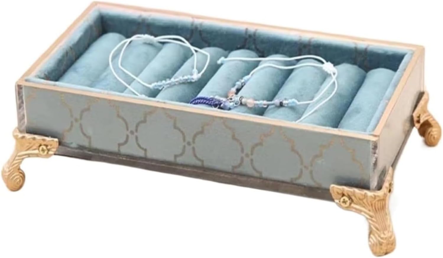 Jewelry Storage Box,Jewelry Holder,Vintage Jewelry Organizer Stand - Blue Double-Deck Metal Earrings Rack Jewelry Display Stand for Girls and Women - 1.97 Inch