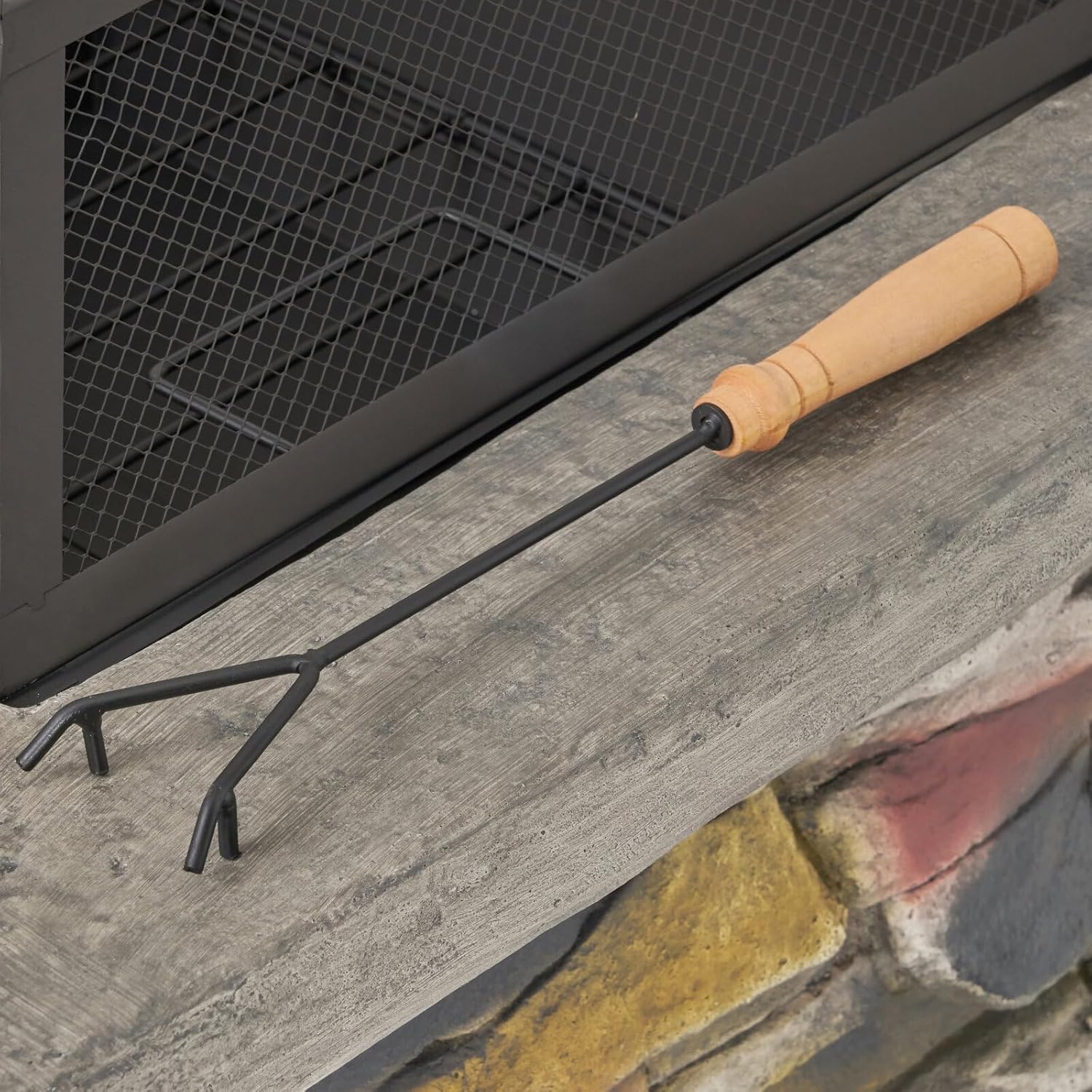 i-POOK 28 Inch Square Propane Gas Fire Pit, Stone Look Outdoor Propane Fire Pit with Lava Rocks & Metal Cover, Faux Stone Gas Fire Pit Table for Patio, Courtyard, Garden