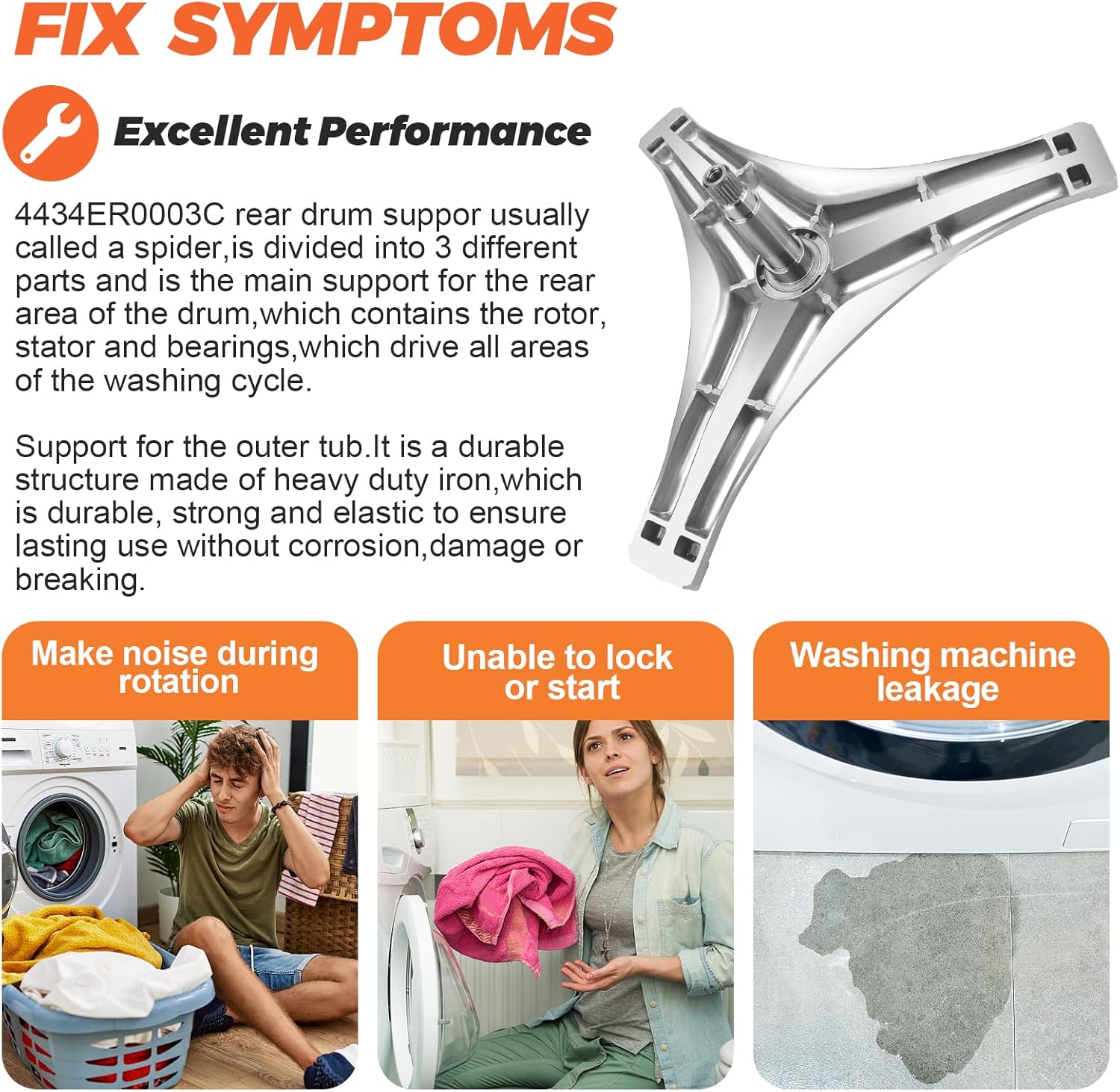 【UPGRADED】4434ER0003C Rear Drum Support (Spider) by Beaquicy - Replacement for Kenmore LG Washing Machine - Flange Shaft Assembly Replaces 4434ER0003A 4434ER0003B