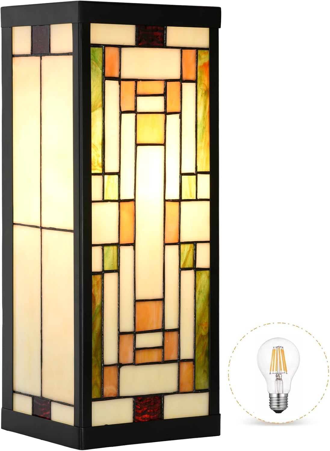 WL0005 Tiffany Style Rectangular Outdoor Wall Lights Stained Glass Corridor Wall Lamp Vintage Outdoor Balcony Aisle Hallway Wall Sconce Lighting,6