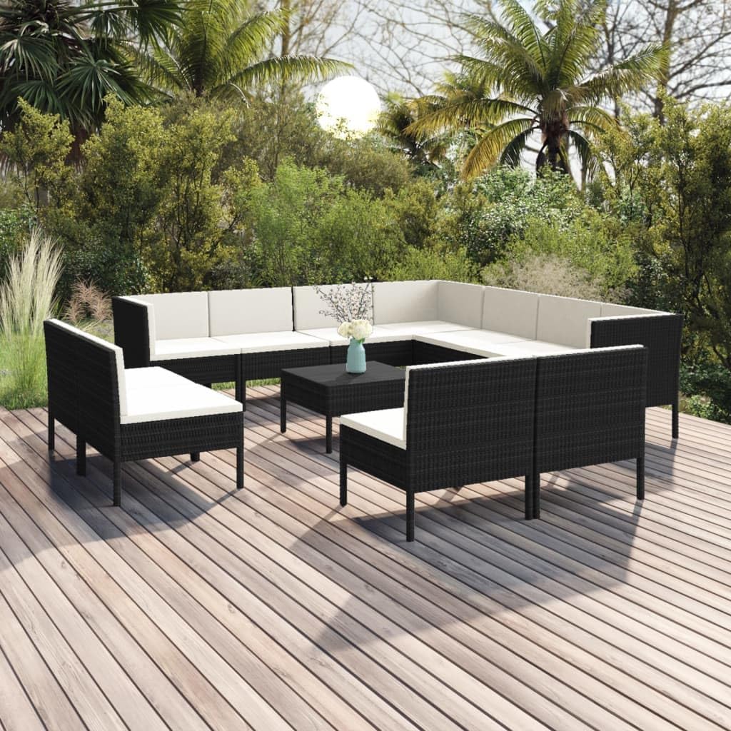Garden Lounge Set Black PE Rattan, 13 Piece Modular Outdoor Furniture for Patio, Balcony, Weather-Resistant, Easy Assembly