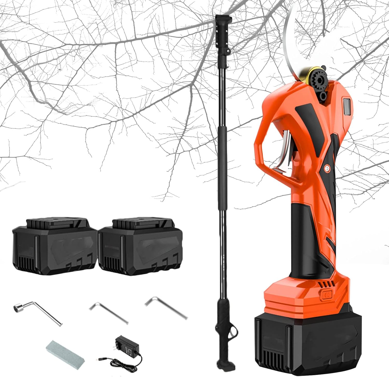 Professional Cordless Pruner Electric Pruning Shears Secateurs with 200cm High Reach Extension Pole, Cordless Pruning Shears for Gardening Cordless Tree Pruner, 35mm Cutting Diameter