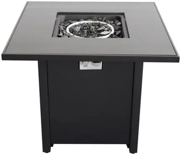 30 Inches Black Powder-Coated Metal Fire Pit with Smoked Glass Lid – Outdoor Patio Fireplace for Backyard, and Camping – Durable & Stylish (1 Doors)