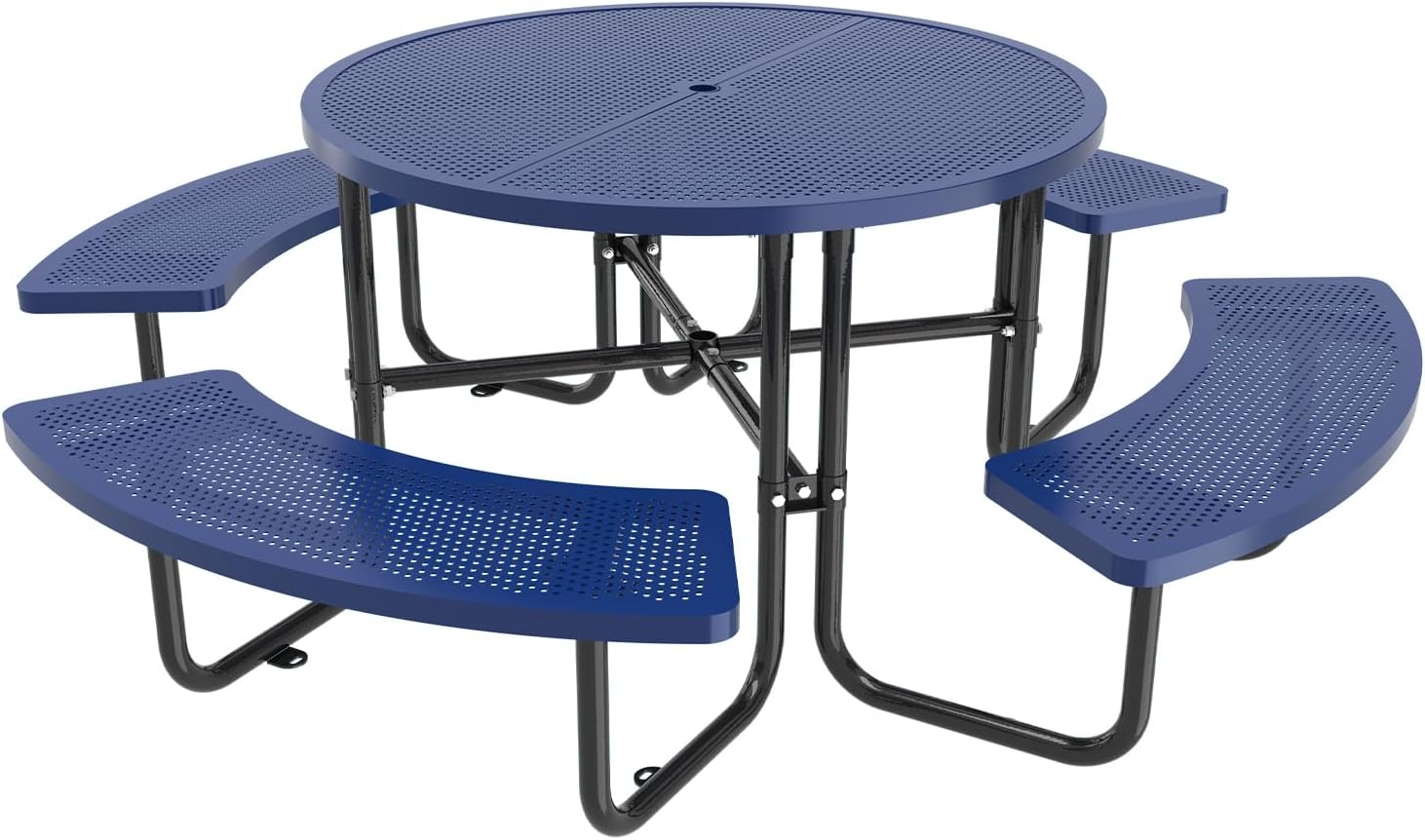 Round Metal Picnic Table with Umbrella Hole, Open Air 46 Inch Portable Picnic Table Furniture, Sturdy Stainless Steel Mesh Commercial Tables for Outdoor, Patio, Store, Easy Installation