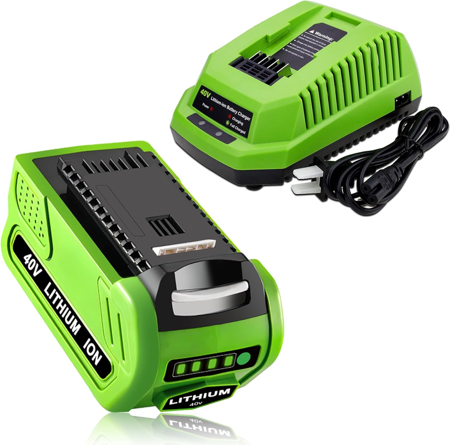 Replacement Battery and Charger for Greenworks 40V Battery 29472 29462 29252 20202 22262 25312 21242 Lithium Battery Compatible with GreenWorks G-MAX 40 Volt Cordless Power Tools 【40V 6000mAh】