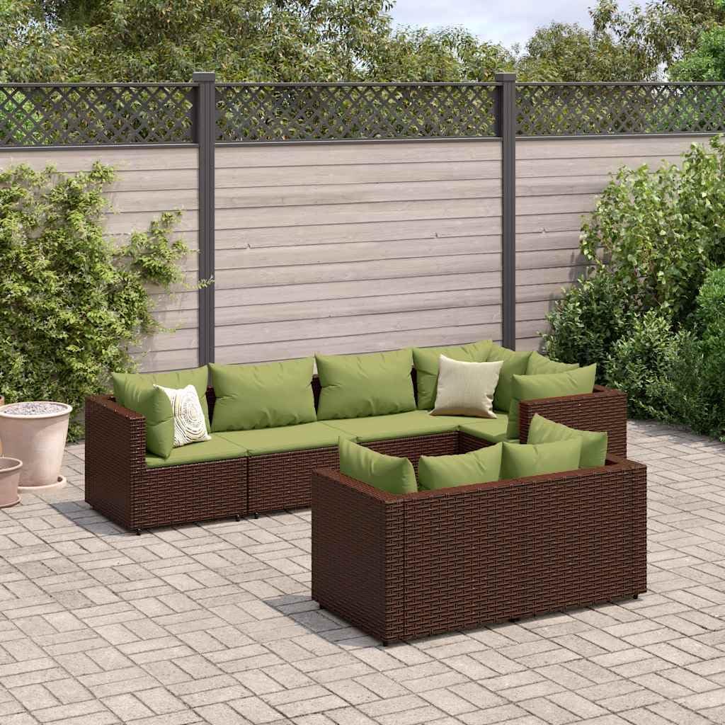 7 Piece Patio Lounge Set with Cushions Brown Poly Rattan Garden Furniture