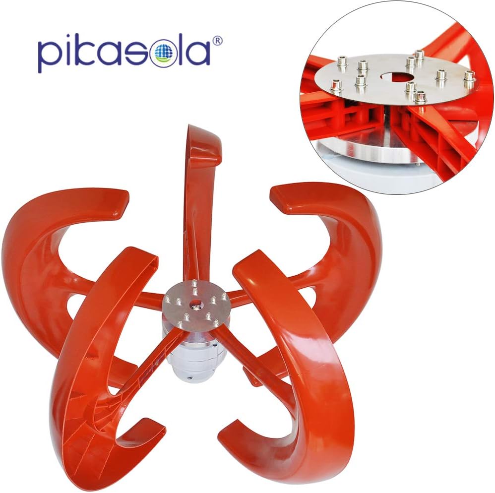 Pikasola Wind Turbine 200W max 220W 12V 5 Blade Wind Vertical Axis Generator 3 Phase AC Permanent Magnet Generator Wind Turbine Kit with Controller for Hybrid Wind Solar System