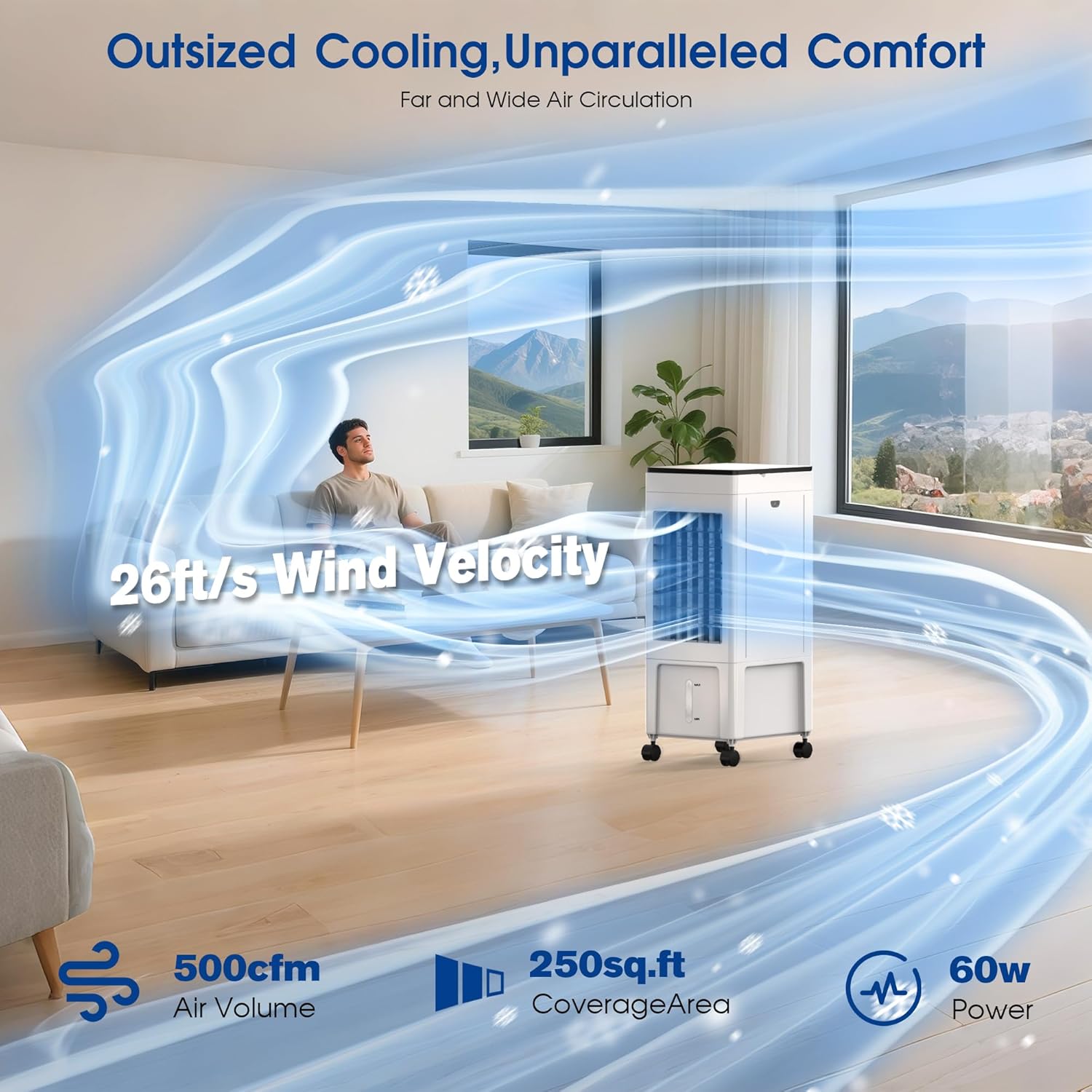 MOMOVOKA Evaporative Air Cooler, 3-IN-1 Windowless Portable Air Conditioner Portable with 2 Gal Water Tank, Timer, 3 Speed, Remote, 4 Ice Packs, Swamp Cooler Air Conditioner Portable