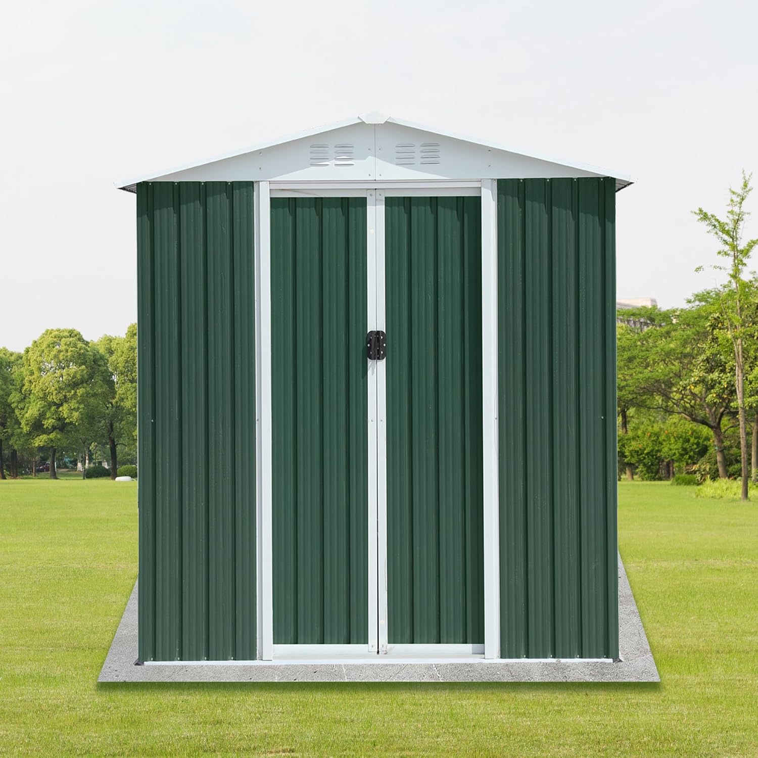 6x4 FT Outdoor Storage Shed, Metal Garden Tool Shed with Lockable Sliding Door and Vents, All-Weather Waterproof Heavy-Duty Metal Bike Storage Sheds for Backyard/Patio/Lawn, Green