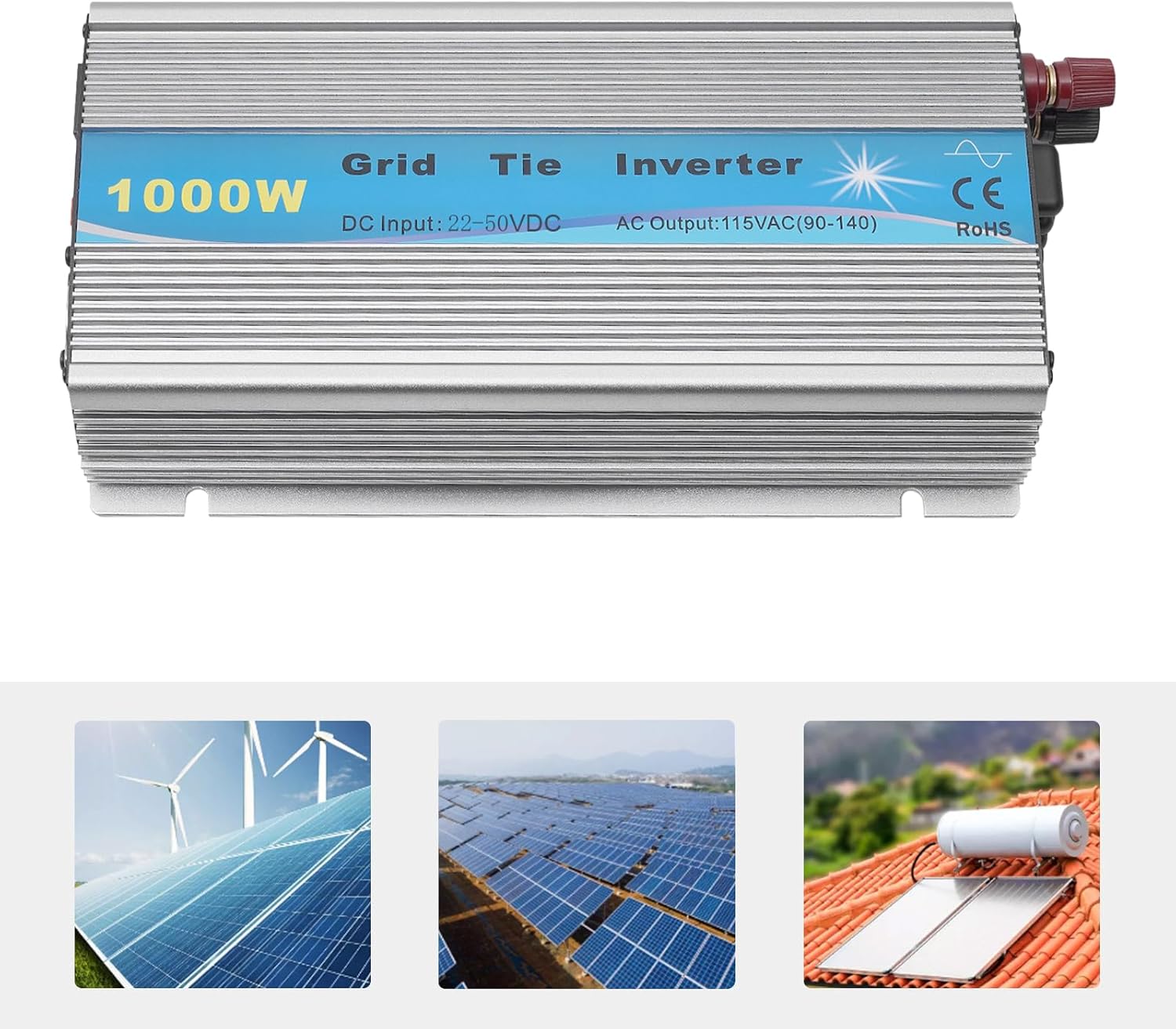 1000W Solar Micro Inverter Grid Tie, IP65 Pure Sine Wave Inverters 110V Microinverter for 22-45V Solar Panels (1000W)