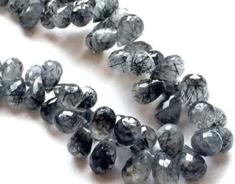 1 Strand Natural Rutile Quartz Drop Beads, Rutile Faceted Drops, Rutile Quartz Necklace, 5x7mm To 11x7mm 4 Inch