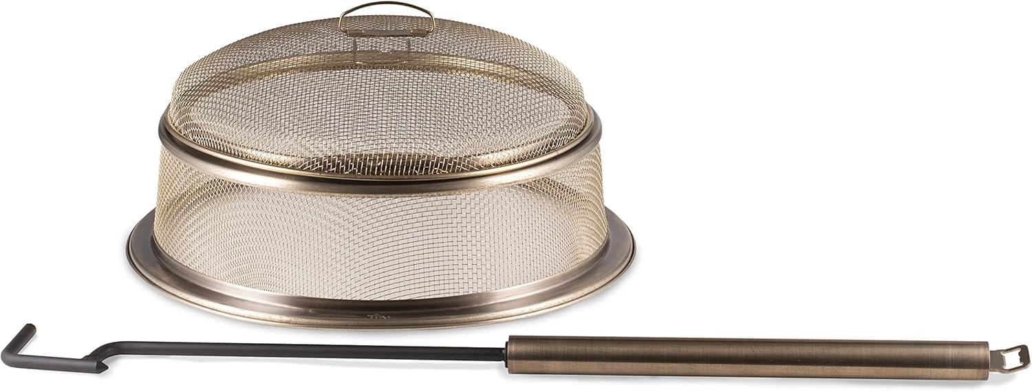 TIKI Patio & Celebration Fire Pit Screen & Poker Set – Outdoor Fire Pit Spark Protector & Ember Guard – Fire Poker Tool for Safe & Controlled Fires – Durable Metal Fire Pit Accessories in Gold & Black