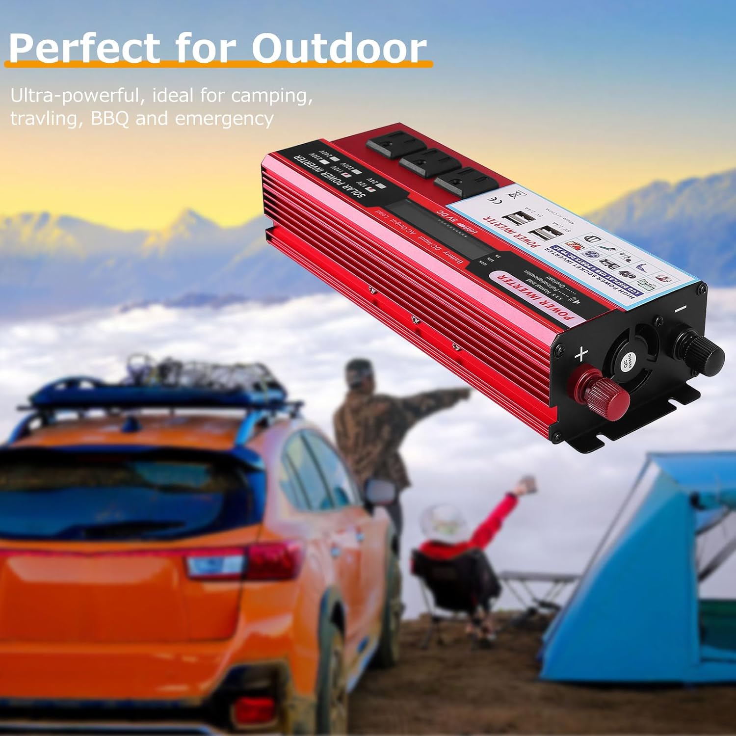 2000 watt Solar Power Inverter, Solar Power Inverter 12V DC to 110V-120V AC Converter with 3 AC Outlets 2 USB Charging Port, LCD Display for Off-Grid Solar Power System, RV, Truck, Home