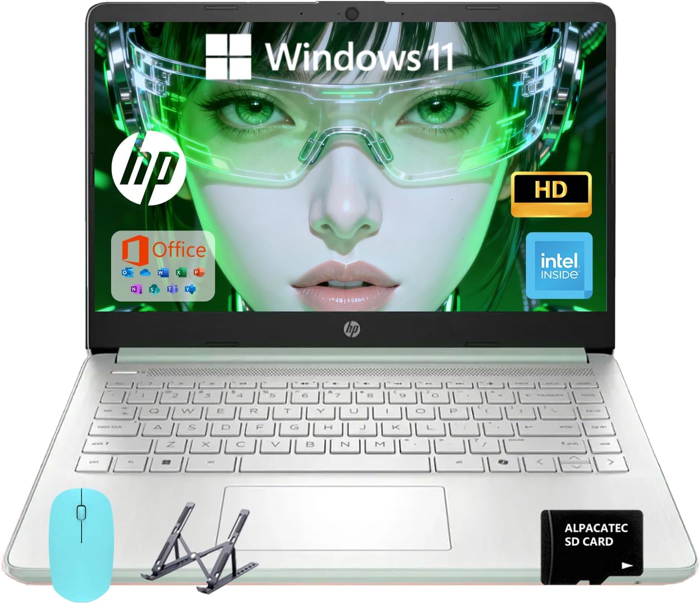 HP 14 Laptop Student Business 2025 Ultral Light Computer, AI Copilot, 4-Core 13th Gen Intel CPU, 16GB RAM 1.2TB Storage (128GB UFS+ 64GB MSD+1TB Cloud), Microsoft 365, AlpacaTec Accessories