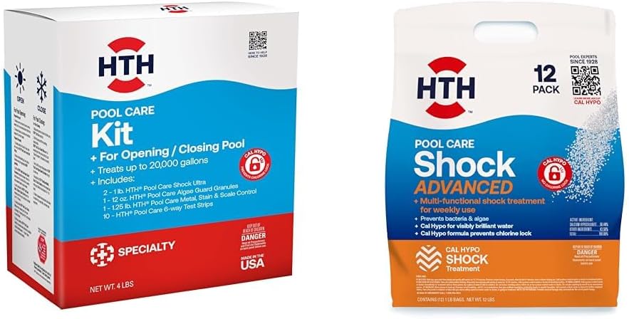 HTH 91022 Swimming Pool Care Kit and HTH 52037 Swimming Pool Care Shock Advanced, 12 Count