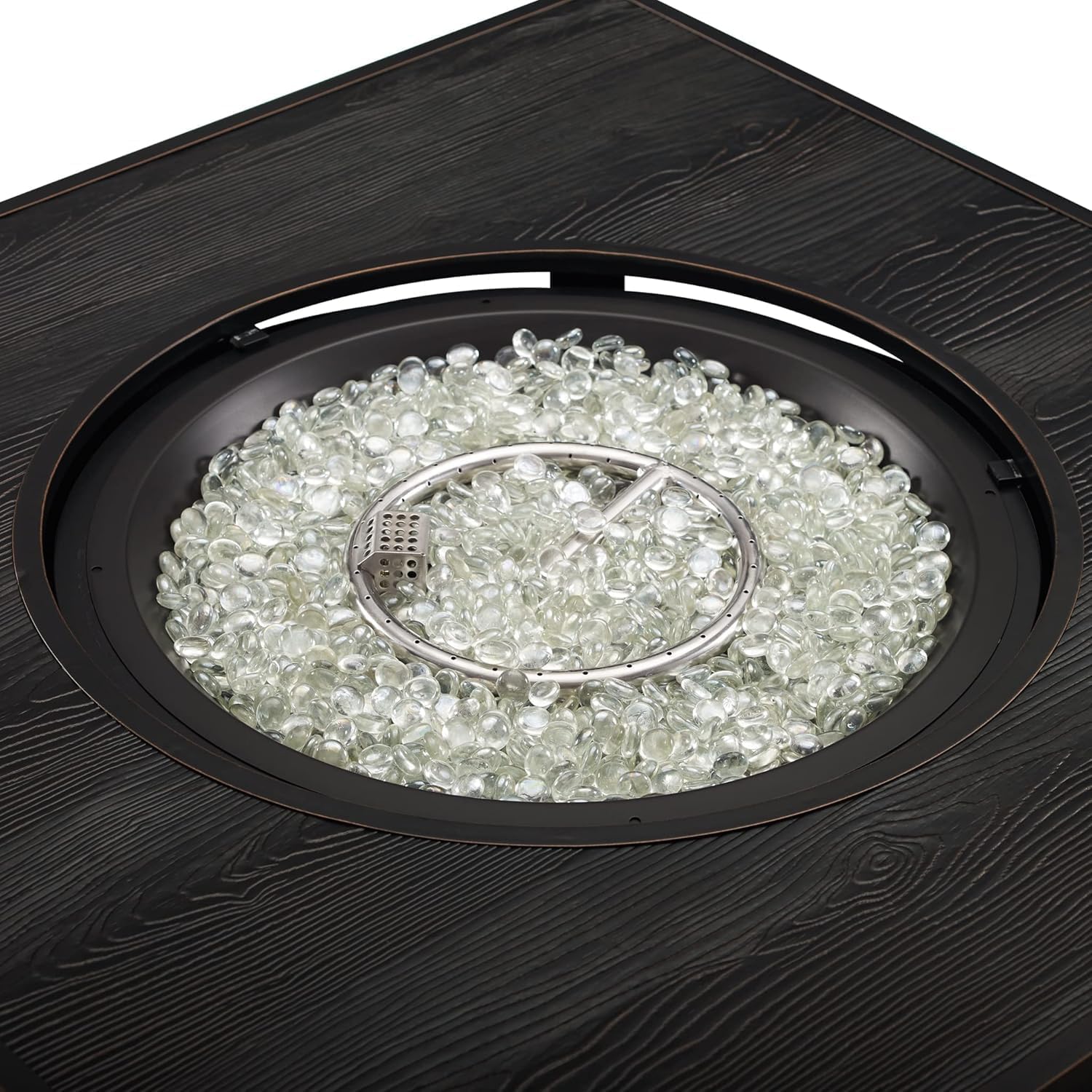 Square LPG/NG Gas Fire Pit Table 55K BTU w/Burner Lid, Cover, Fire Glass #65154