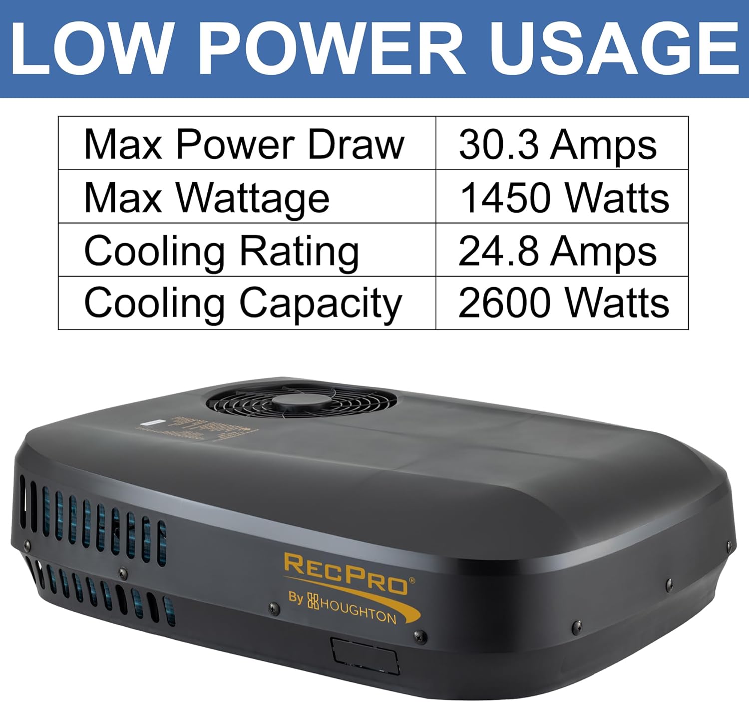 RecPro RV 48V Air Conditioner Non-Ducted Low Profile | With Heat Pump for Heating or Cooling | RV AC Unit (Black, 9.5K BTU)