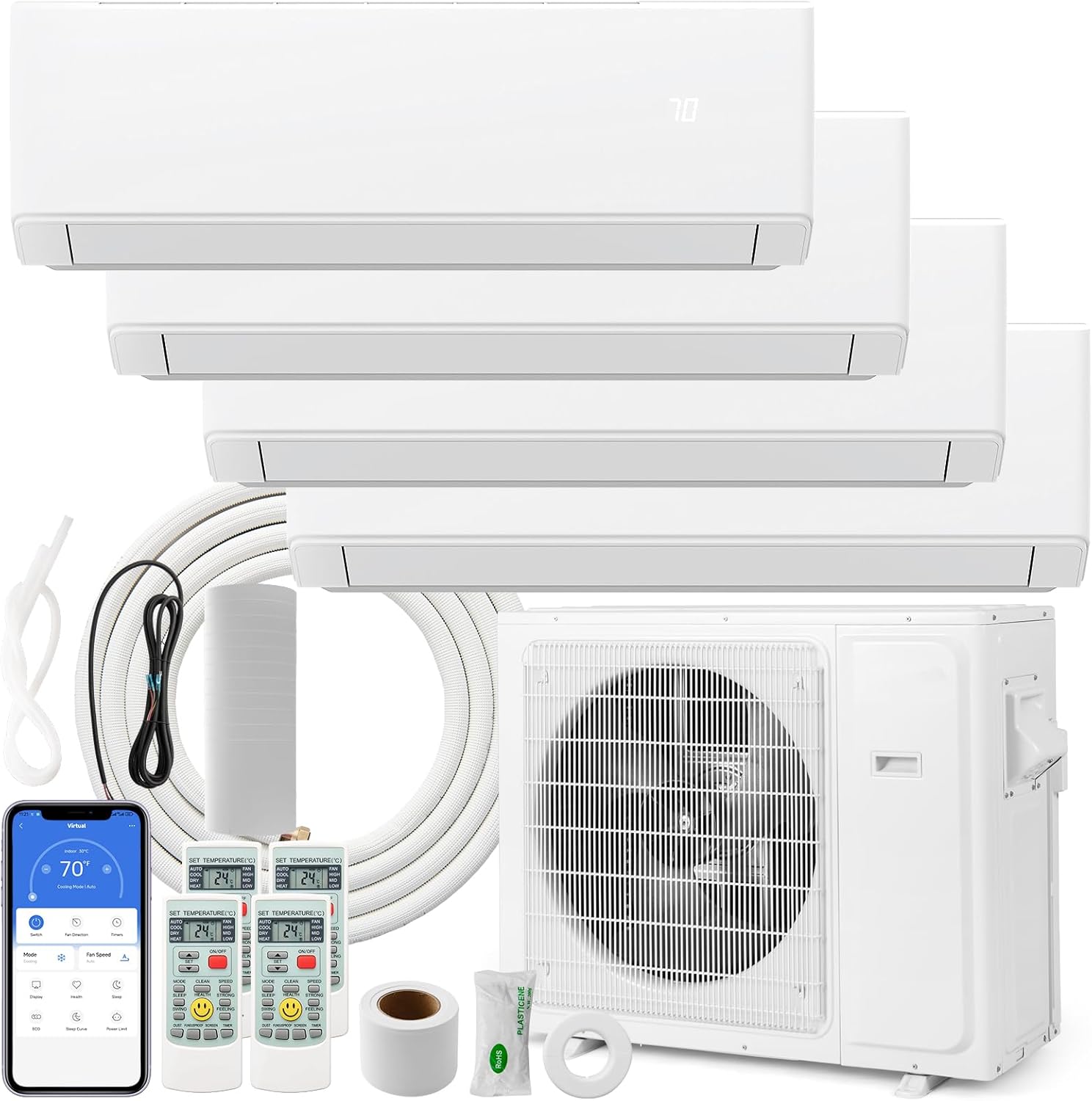 ARLIME Mini Split AC, 4 Zone 36000 BTU Wifi Enabled Air Conditioner & Heater, 23 SEER2, Energy Star, R32 Refrigerant, Inverter Wall AC Unit with Installation Kit, 208-230V (Quad 12K+12K+12K+12K)