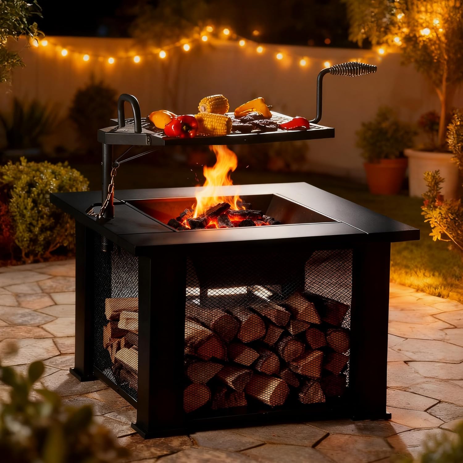 BALI OUTDOORS Fire Pit with BBQ, Outdoor Fire Pit for Wood Burning, Patio Firepits for Outside with Grill
