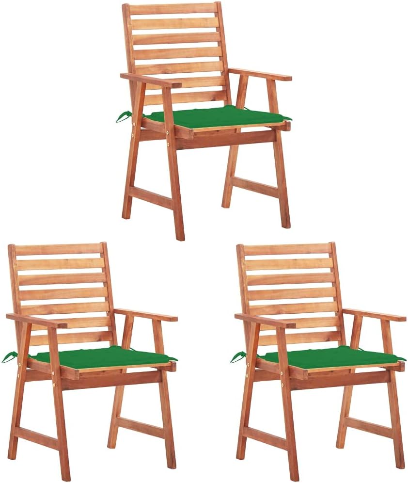 Patio Dining Chairs 3 pcs with Cushions Solid Acacia Wood,Comfortable Patio Acacia Wood Dining Chair Set with Water-Resistant Cushions for Outdoor Outdoor Furniture, Outdoor Chairs