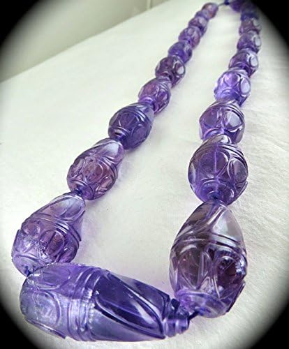 Natural Amethyst Carved DROPS BRIOLETTE Beads NECKLACE 23 INCHES 42MM TO 22MM