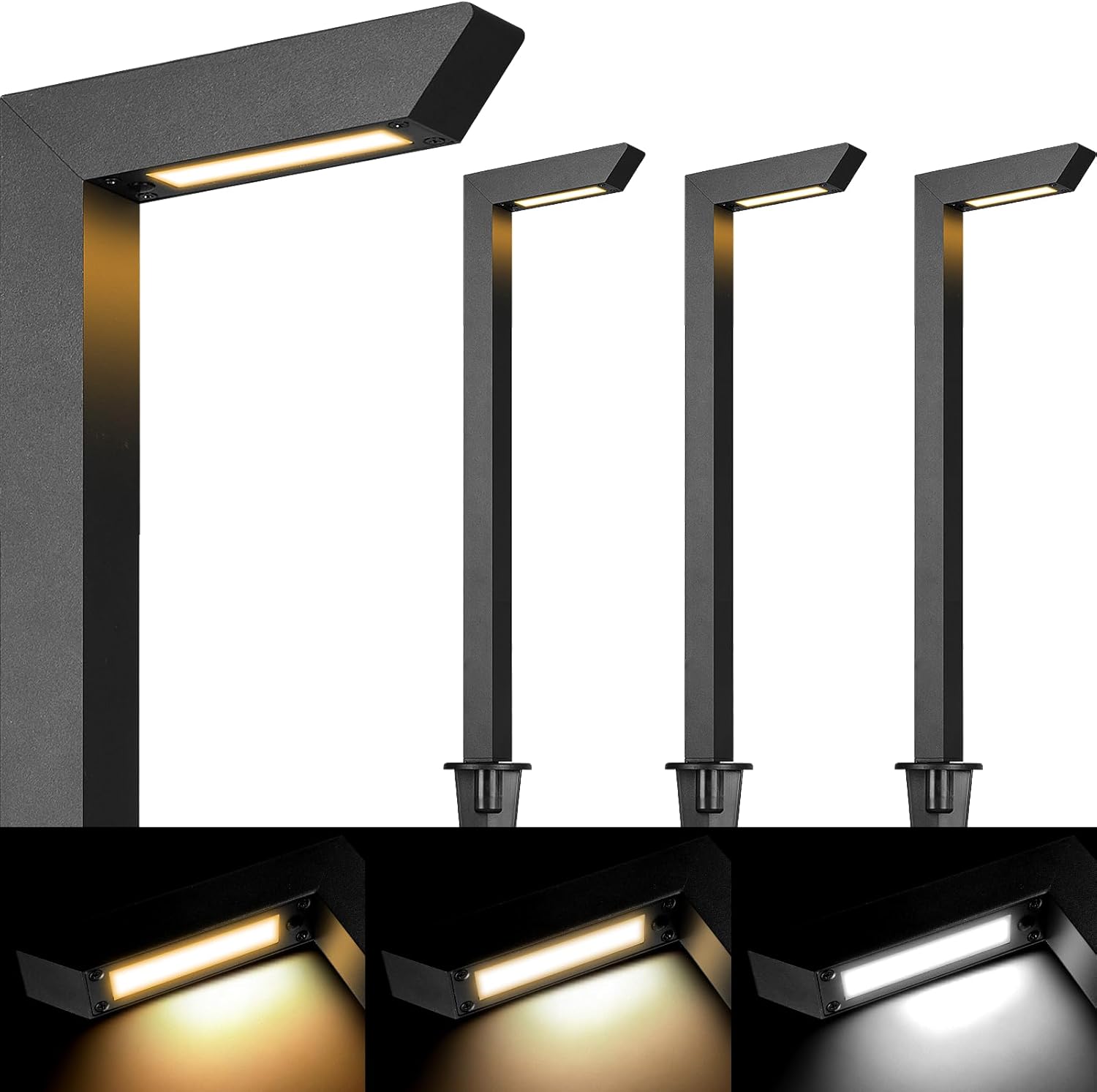 Gardencoin 3CCT LED Low Voltage Landscape Pathway Light, 12V Premium 3000K/4000K/5000K Selectable Path Lights Wired, Modern Walkway Lights Outdoor, Higher Housing with Larger Stake (19.71IN, 4pack)