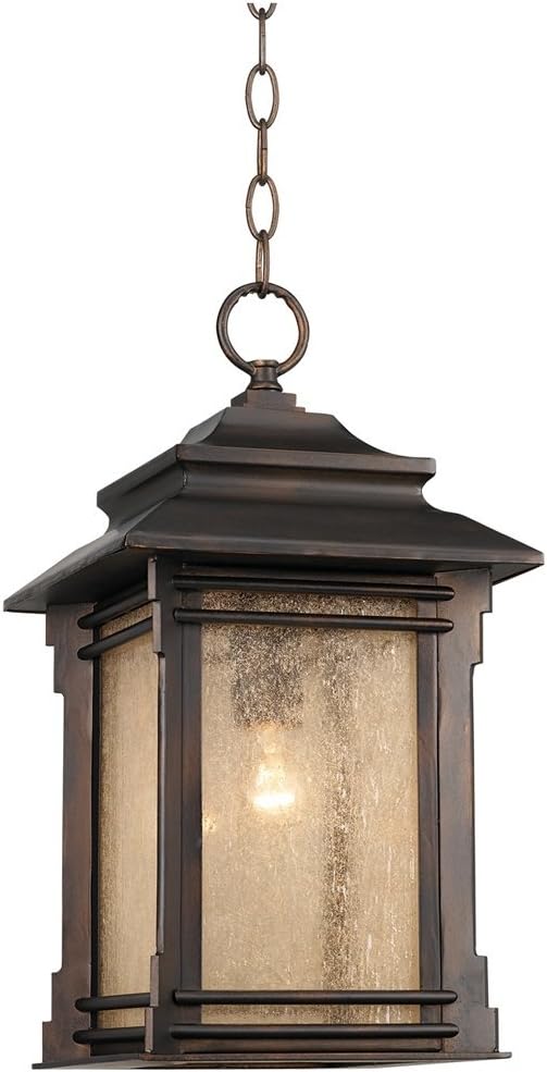 Franklin Iron Works Hickory Point Rustic Mission Outdoor Ceiling Light Hanging Lantern Bronze Metal 19 1/4