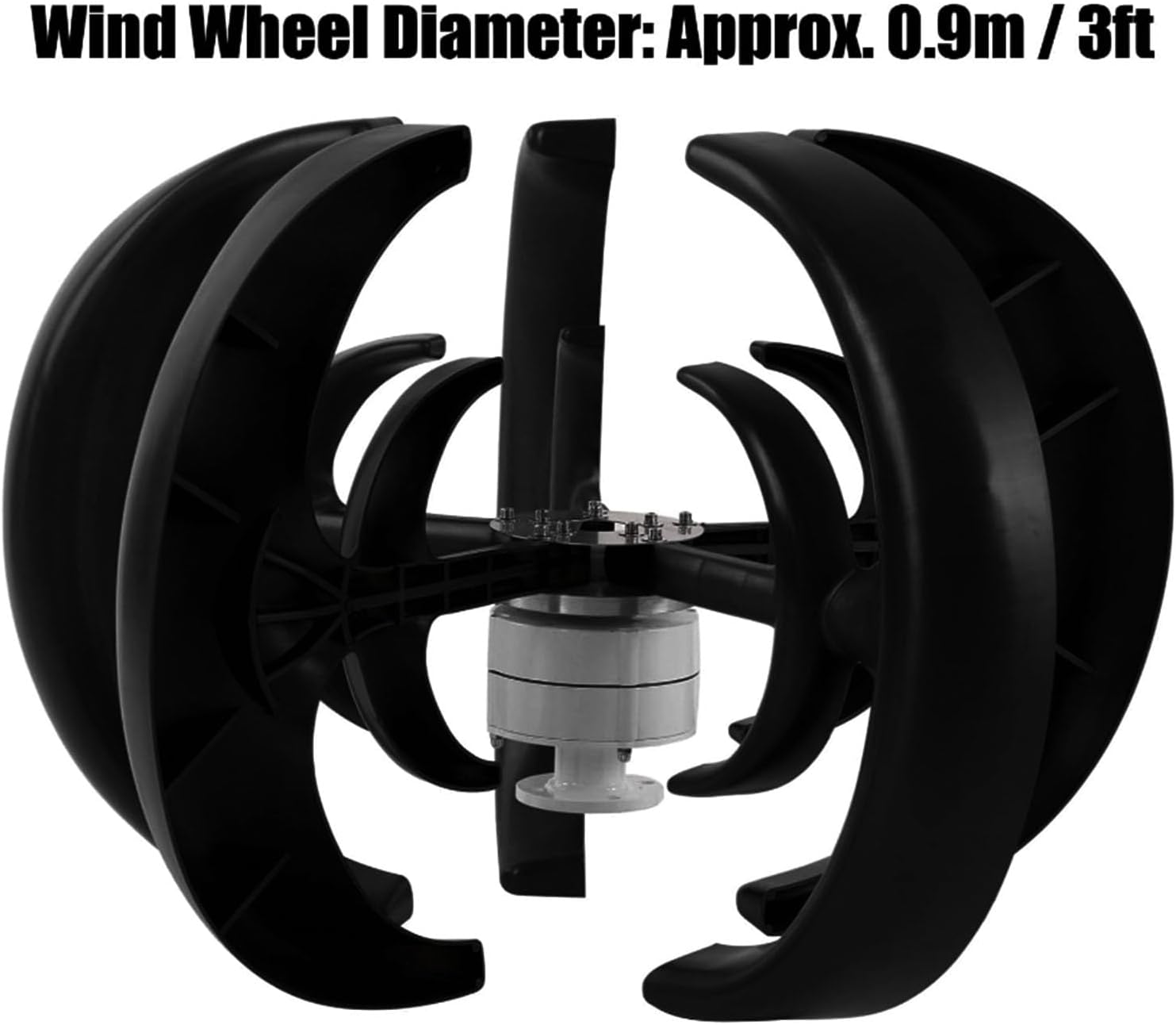 6000W Black Wind Turbine Generator, 12V 24V 48V Wind Vertical Axis Generator with Controller, 5 Blade Wind Turbine Generator Kit for Boat, Patio, Cabin