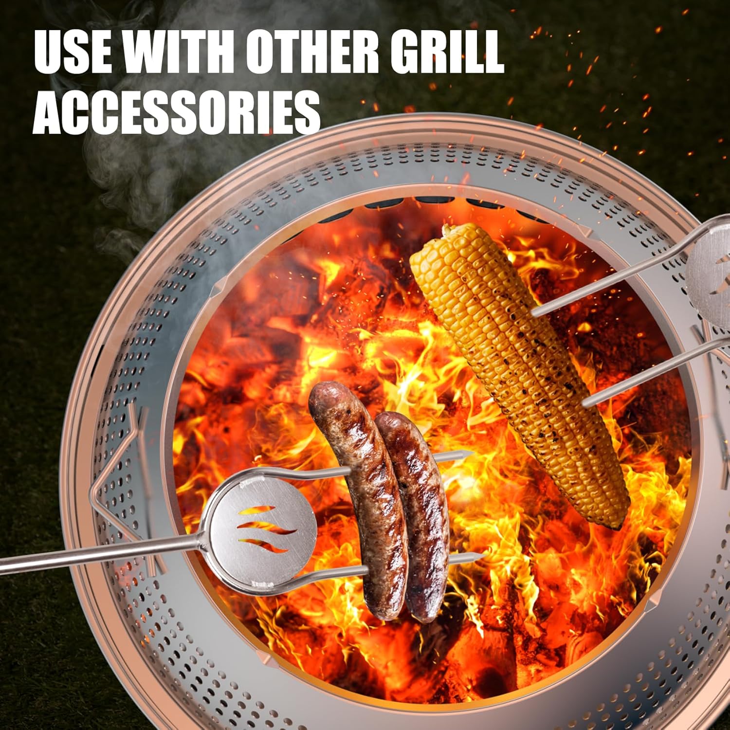 KEESHA Fire Pit Spark Protector Screen for Solo Stove Yukon Durable 304 Stainless Steel Mesh Shield Two-Piece Mesh Cover, Includes Wooden Handle Removal Tools, Compatible with Outdoor Fire Pits