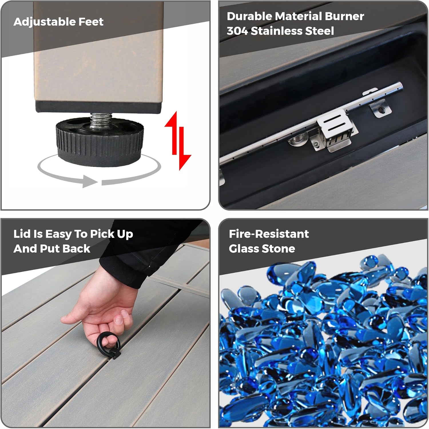 Outdoor Fire Pit Table with 50,000 BTU Output, 43 Inch Premium Gas Fire Pit Tables for Outside Patio, Balcony, Rectangle Propane Fire Pit with Glass Fire Stones (Brown)