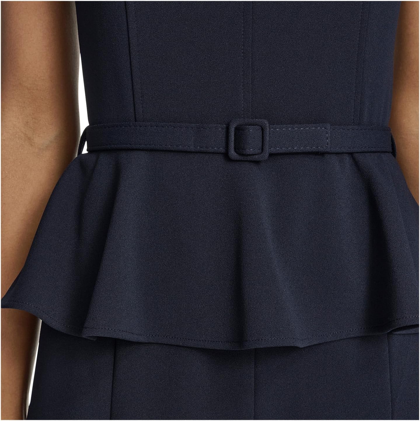 Calvin Klein Womens Sleeveless Square Neck Peplum Crepe Midi Dress