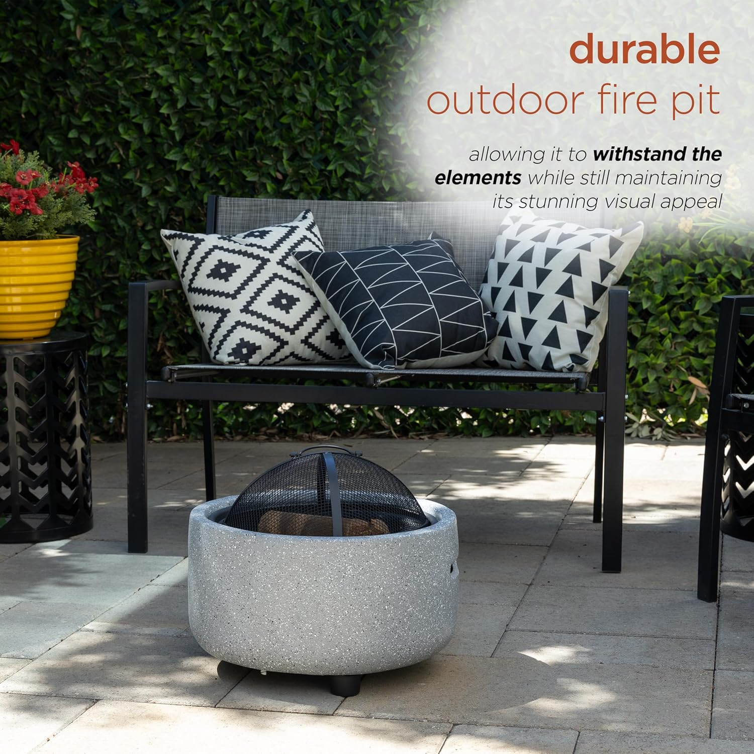 Alpine Corporation QFC334 Contemporary Gray Woodburning Firepit with Lid & Wood Poker, Decor for Patio & Deck, 16