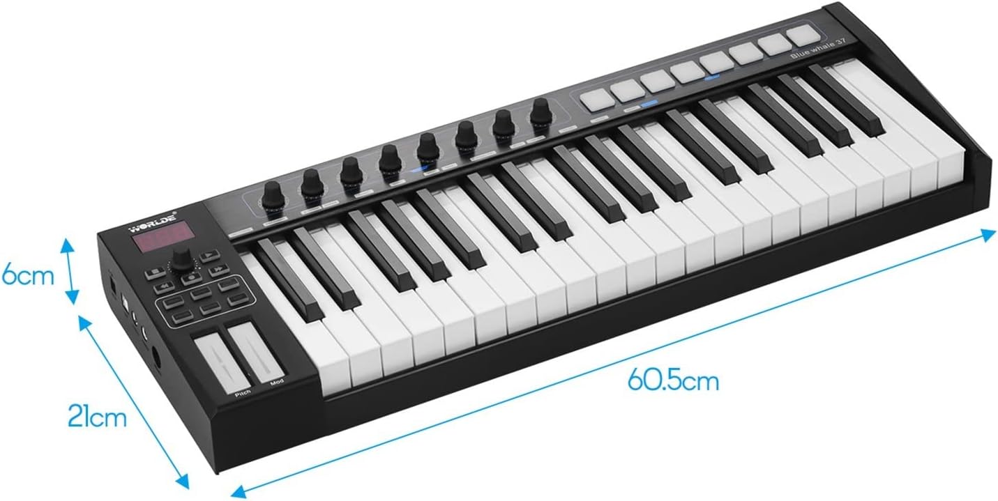 Keyboard Piano 37 Portable USB MIDI Controller Keyboard 37 Semi-Weighted Keys 8 RGB Backlit Trigger Pads LED Display