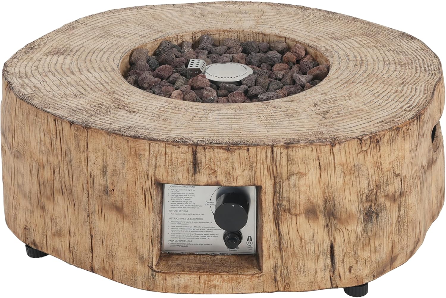 Patio MGO Round Shape Propane Fire Pit, 30, 000BTU, Wood Pattern Brown, Tank Cover Not Provided N772P289214B