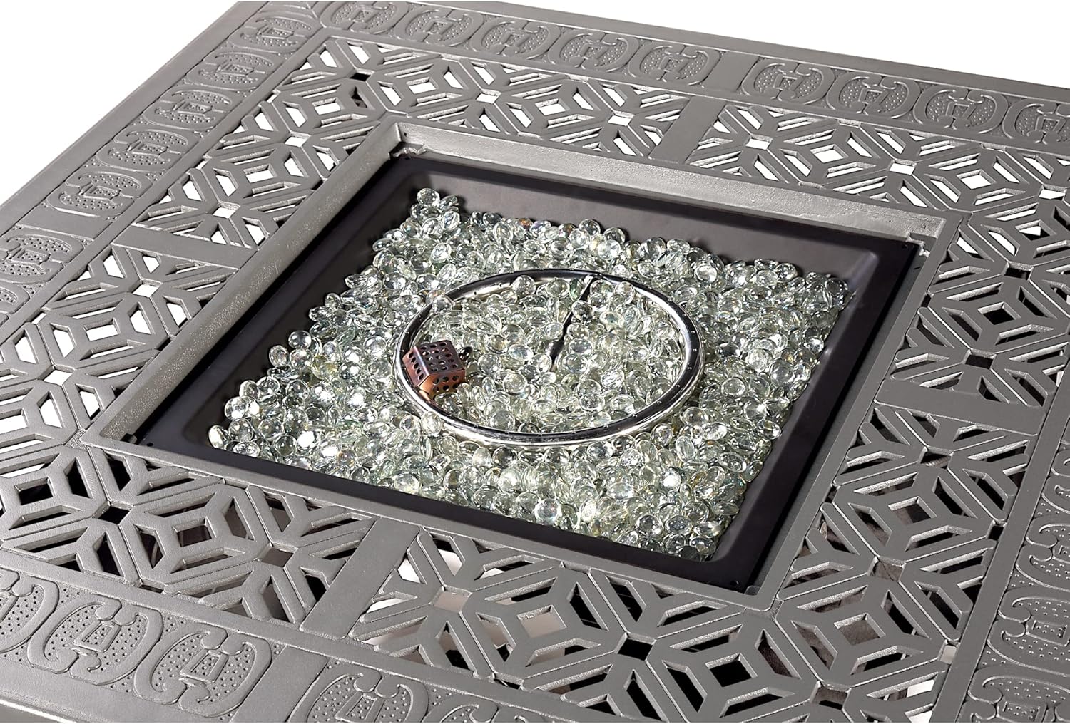 Square 42 in. x 42 in. Aluminum Propane Fire Pit Table with Glass Beads, Two Covers, Lid, 57,000 BTUs in White Finish